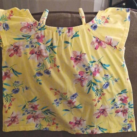 Rumi+Ryder Size L 12-14 Girls Cold Shoulder Yellow Floral Top - Picture 5 of 8